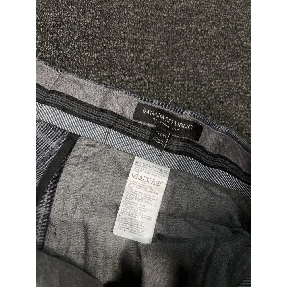 Banana Republic Pants Men 34x30 (Fits 36x29) Gray Linen Windowpane Dress Preppy